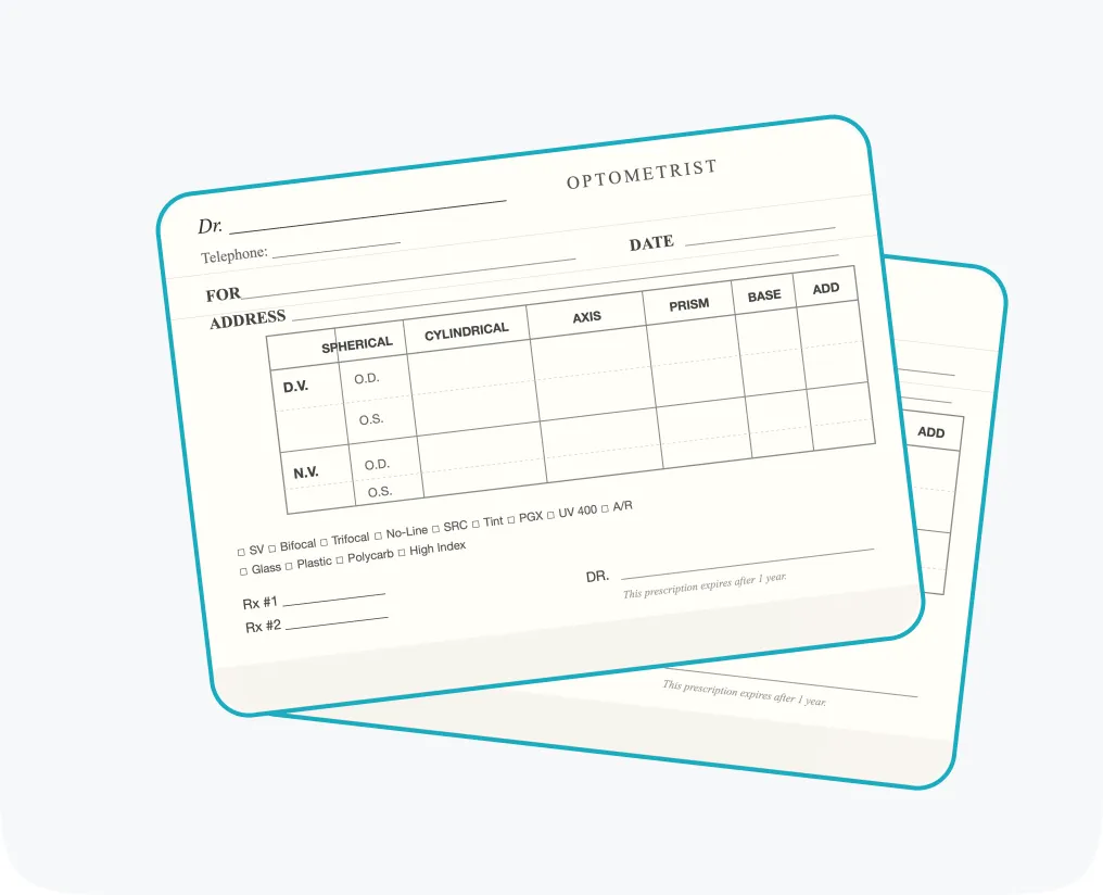 Two scanned optometrist prescription forms saved side by side