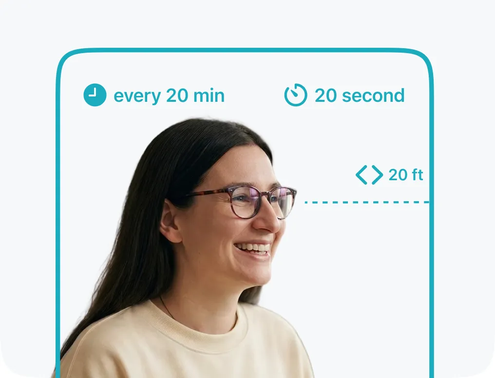 A 20-20-20 reminder showing every 20 minutes, 20 seconds, 20 feet