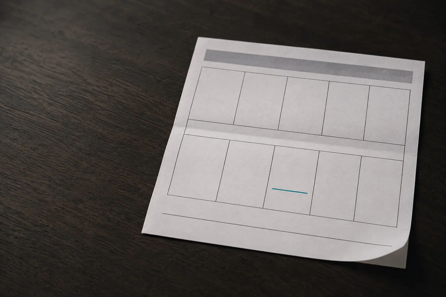 A folded glasses prescription form with one blank box where the PD measurement should be